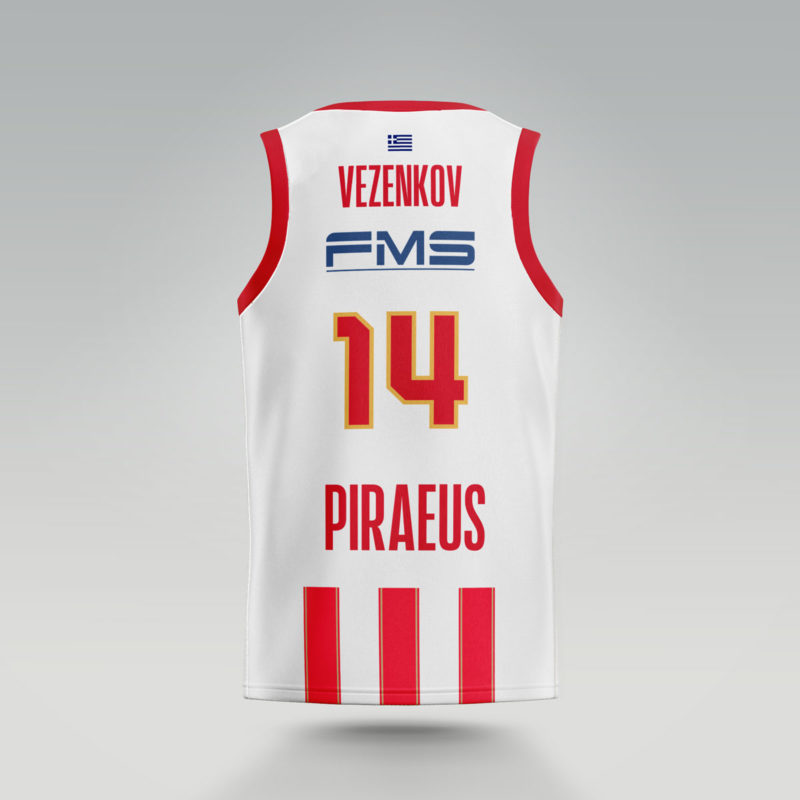 Vezenkov Olympiacos EuroLeague 2024-25 Red and White Striped Jersey